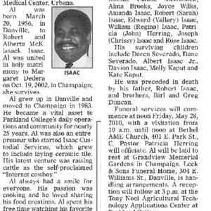 Abert Isaac Jr. obituary