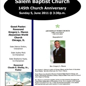 Salem Baptist Church 145th Anniversary Flyer